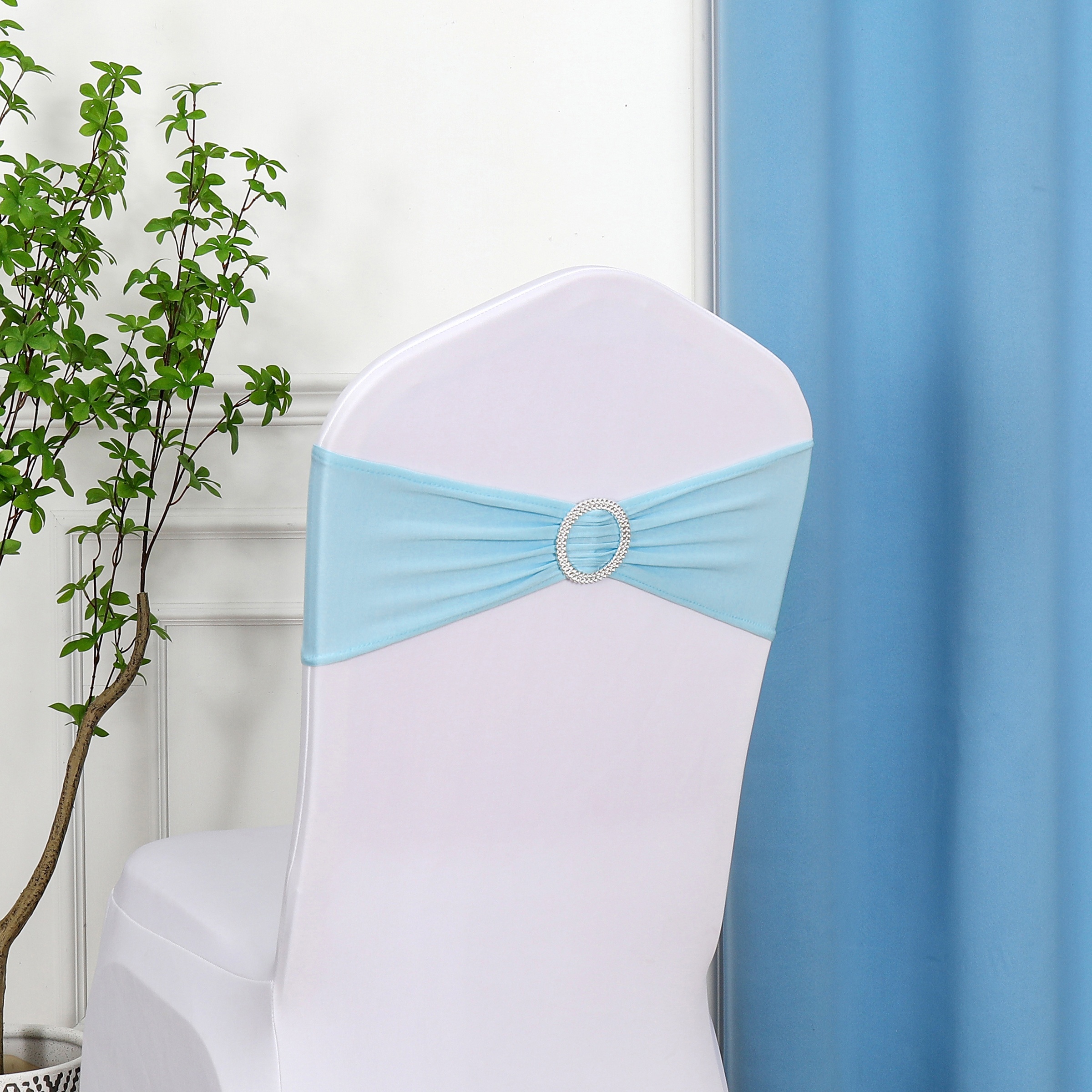 

20pcs Spandex Chair Sashes With Bowknot Universal Elastic Chair Ties For Wedding Party Ceremony Reception Banquet Decoration (sky Blue)