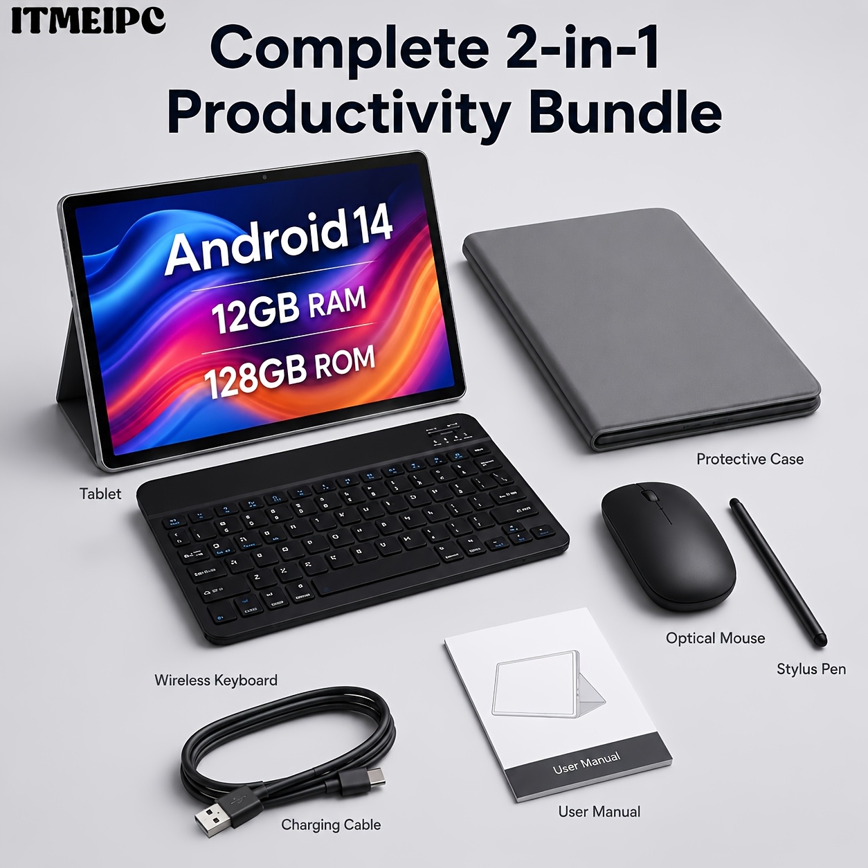 TEMU ITMPC Nuovo Tablet 14 da 10.1 Pollici, 12GB RAM (4GB+8GB Espandibile) 128GB di Memoria, Batteria da 6000mAh, Display HD IPS, Fotocamera, WiFi,