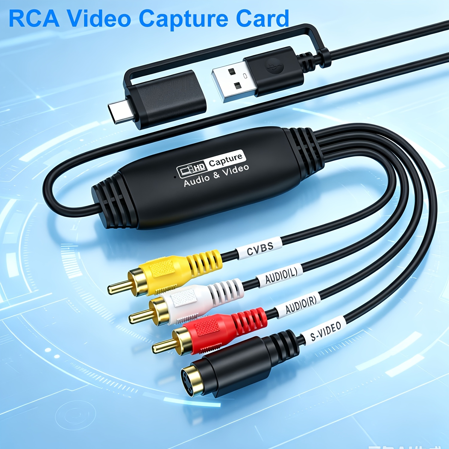 Image of Vhs To Digital Converter, Usb-a/usb-c Video 1080p Capture Card, Rca/av To Usb2.0 Audio Video Transfer Grabber, Vhs Vcr Hi8 Mini Dv To Digital Converter, For Pc Dvd Tape Camera