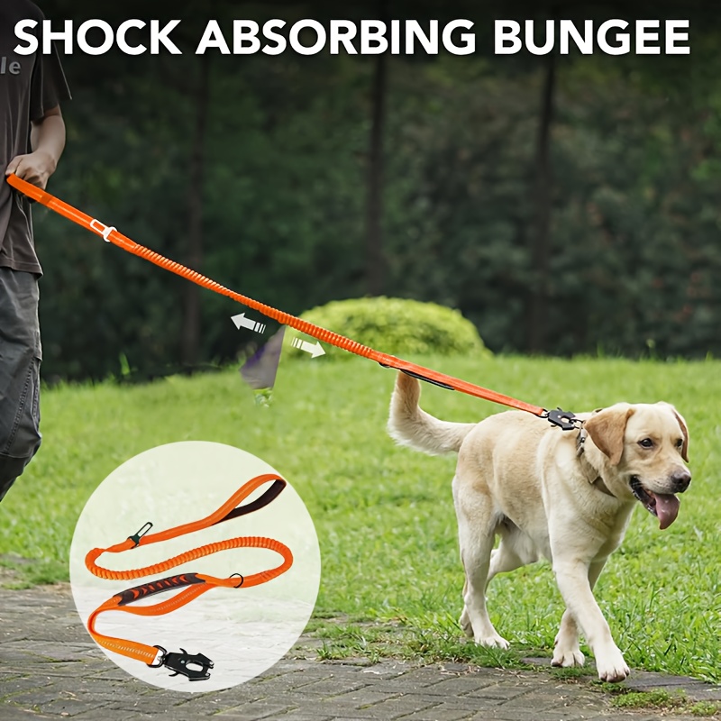 TEMU Heavy-duty Tactical Dog Leash Suitable For Medium Large Dogs - Bungee Lead With Padded Handle & Metal Carabiner Clip, No-pull Leash For Car,