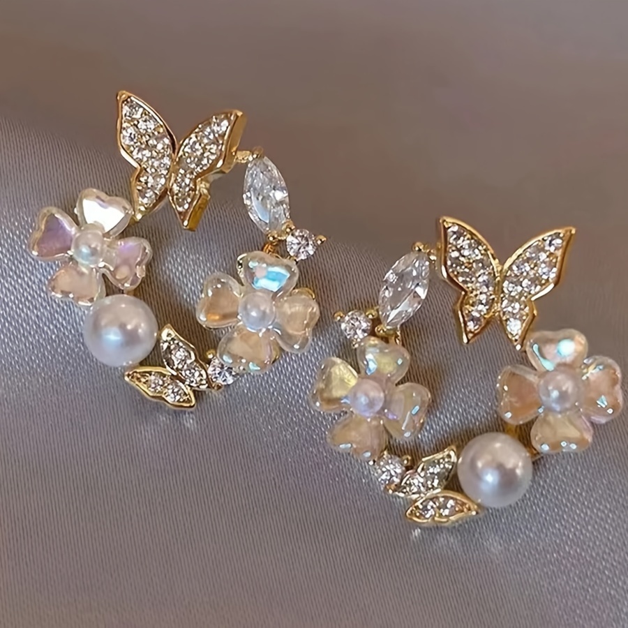 

1 Pair Elegant And Butterfly Earrings, S925 Sterling Silver Ear Needle, Alloy With , For , Parties, And Photography, Ideal For Birthday, Valentine's, Christmas Gifts