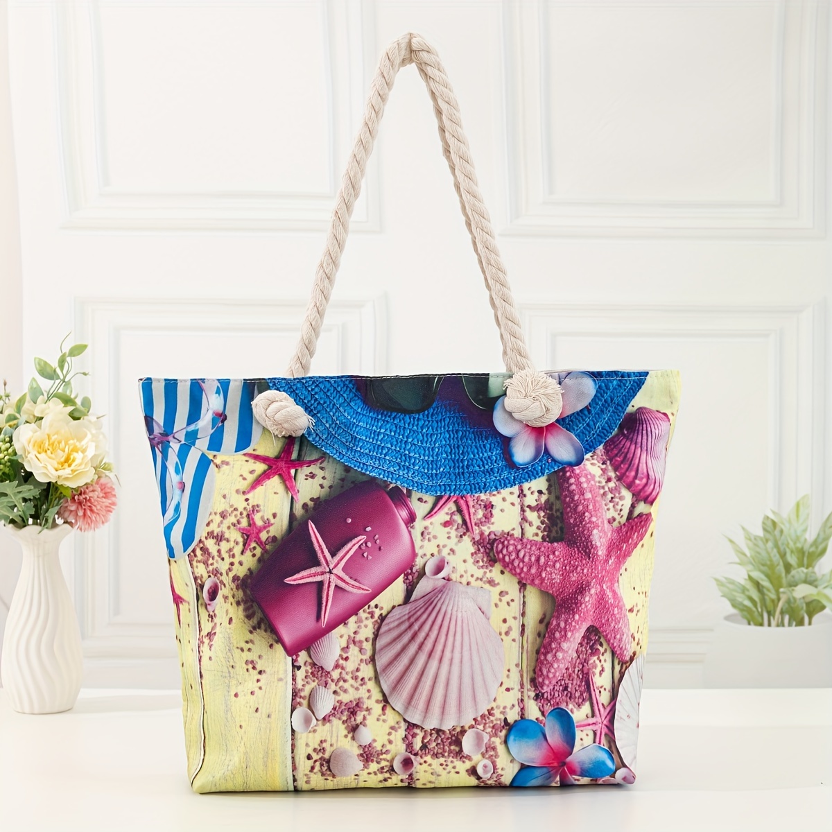 1pc Borsa Tote In Tessuto Lino Stampato Spiaggia Casual E - Temu Italy