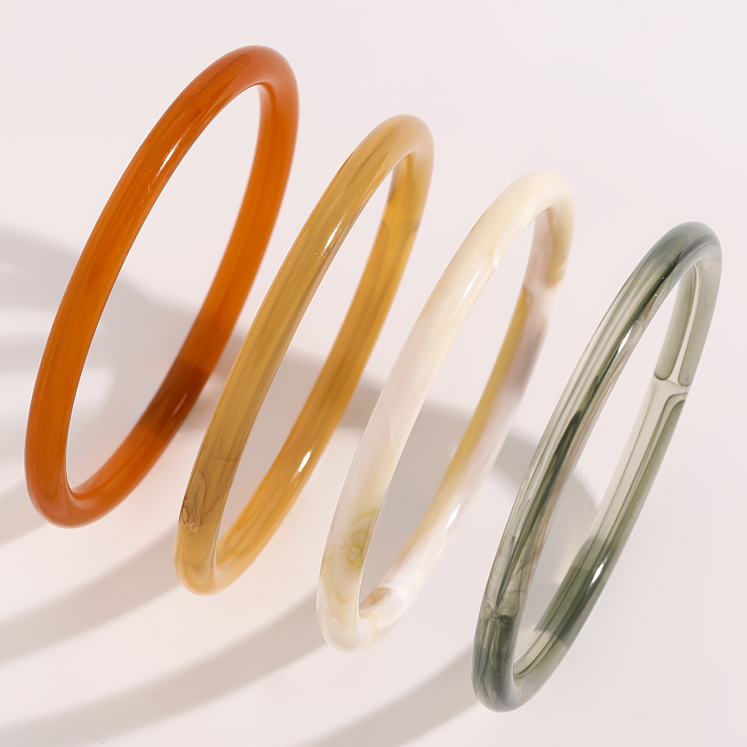 TEMU 4pcs Women's Resin Bangle Set - Round Marbled Smudged Bangle Suitable For Daily Wear & Vacation, Minimalist Blush Tone, Neutral For Resort Style