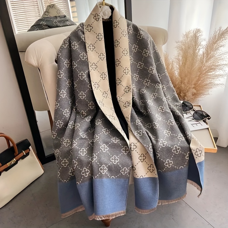 

Elegant Double-sided Floral Scarf - Soft Imitation Cashmere, Tassel Shawl For Women | Warm & Windproof For Autumn/winter