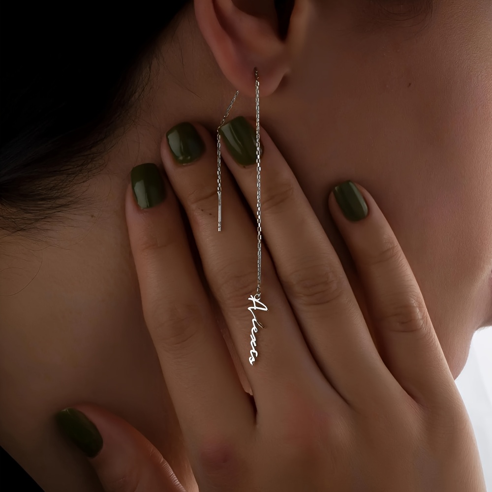 TEMU [Personalizzato] Orecchini con e Firma in , Borchie a Catena Lunga Filettata, Regalo di Gioielli Personalizzati, Regalo per