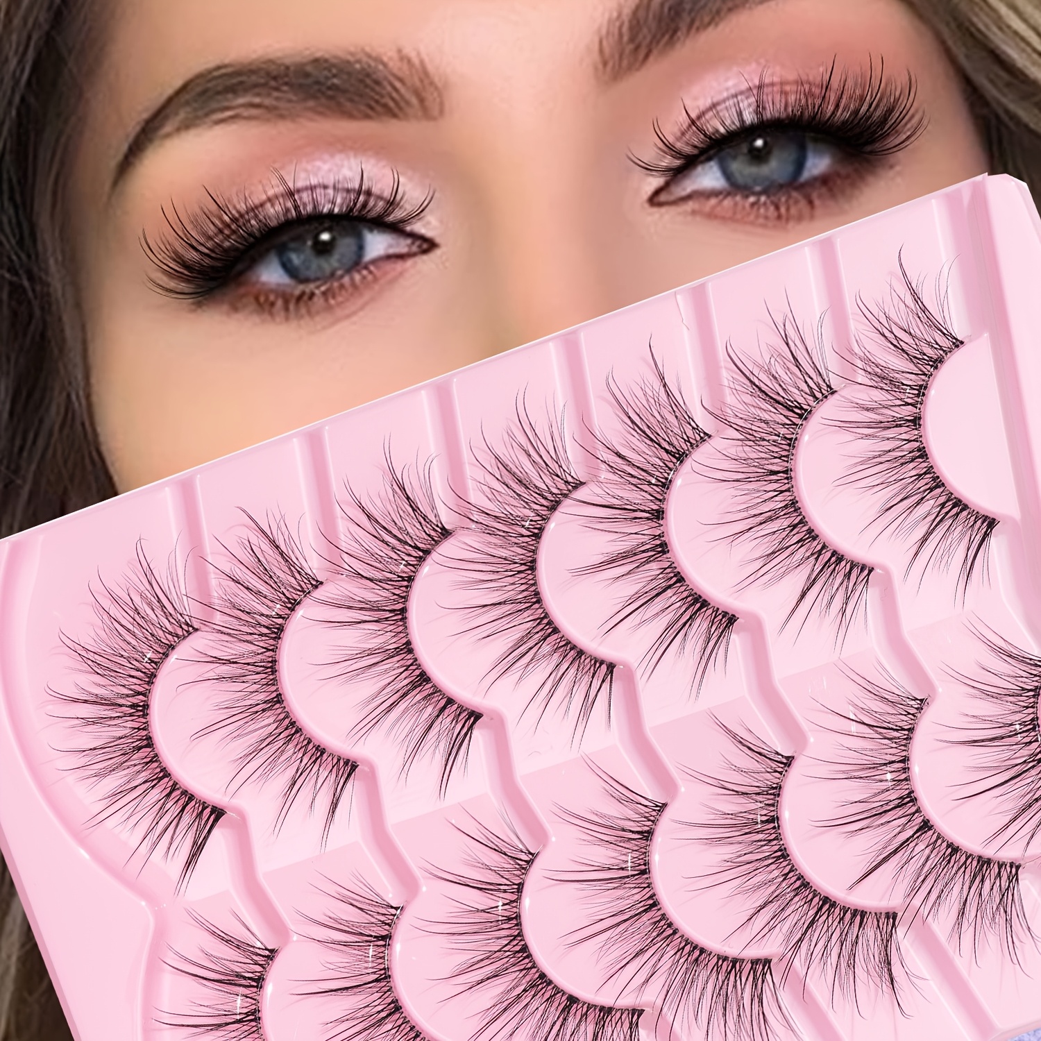 Image of 7 Pairs Of False Eyelashes Natural Long Soft Fashion Transparent Stem Cross Light Eyelashes Extended Enlarge Eyes Daily Dating Holiday Eyelashes