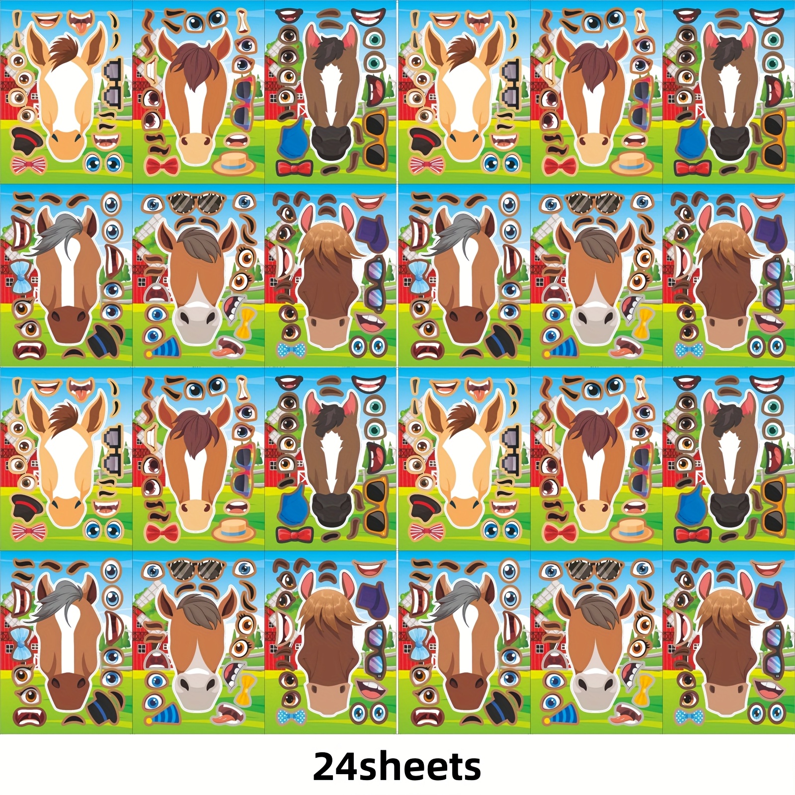 Image of Kids Horse Sticker Craft Kit (24pcs) - Gift For Christmas Halloween Birthdays! Diy Parent-child Activity For Home & Classroom