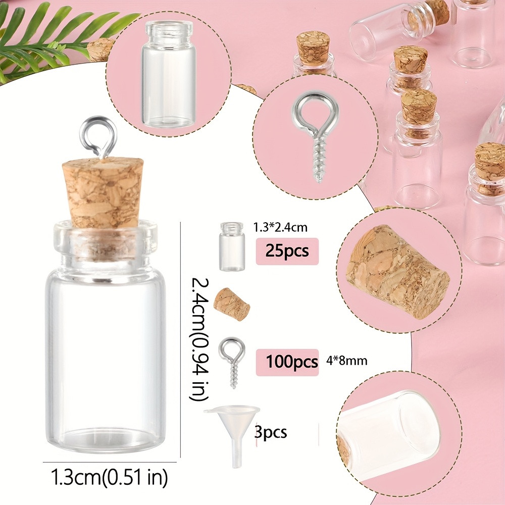 Image of 128pcs Drift Bottle And Sheep's Eye Funnel Set, Creative Christmas And Halloween Gifts Made Of Glass, Iron And Plastic, Mini Drift Bottle Glass With Wooden Stopper Handmade Pendant