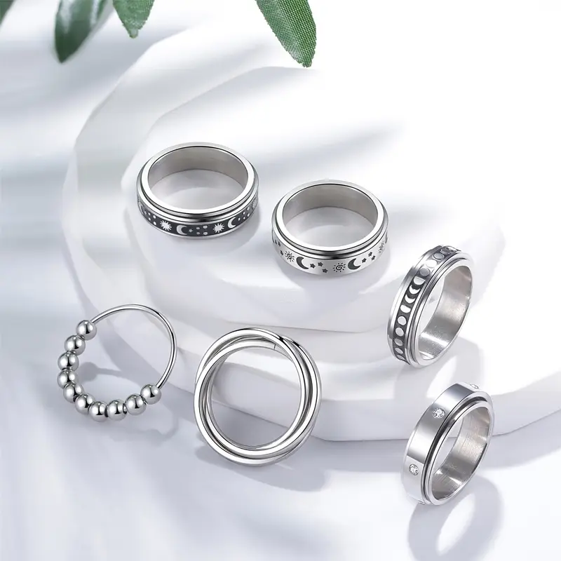 6pcs stainless steel spinner fidget rings anti anxiety design for casual attire gifting Product details 3