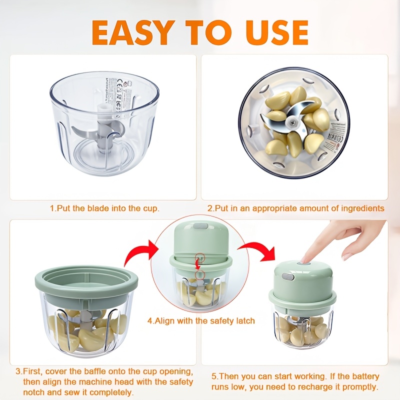 USB Rechargeable Multi-Functional Electric Food Chopper - 280ml Portable Mini Processor,Multi-Functional Vegetable Chopper And Garlic Mincer for Garlic, Vegetables, Nuts & Meat