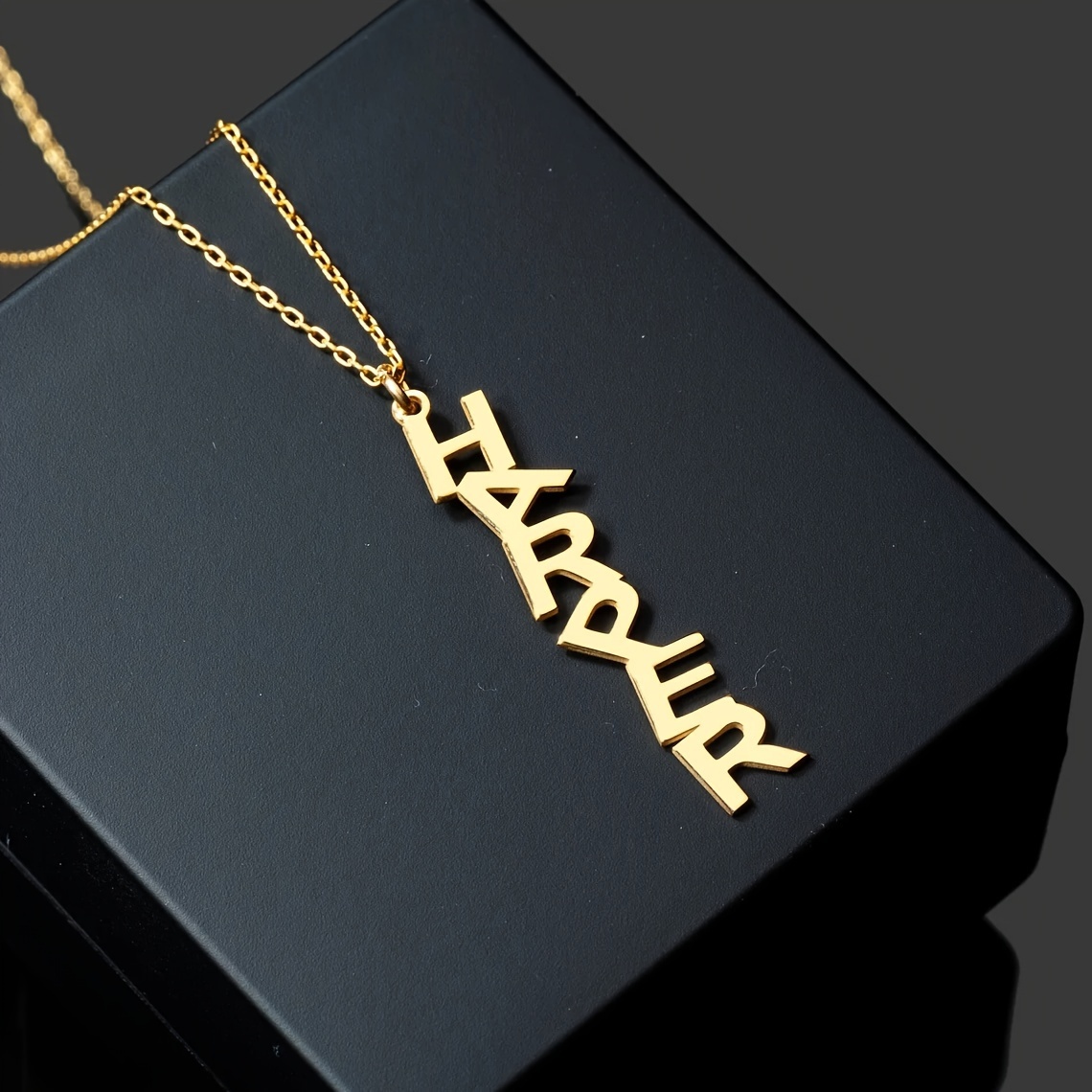 TEMU Custom Golden-tone Stainless Steel Necklace With Large Letter Name - Personalized, Chic & For Casual Attire