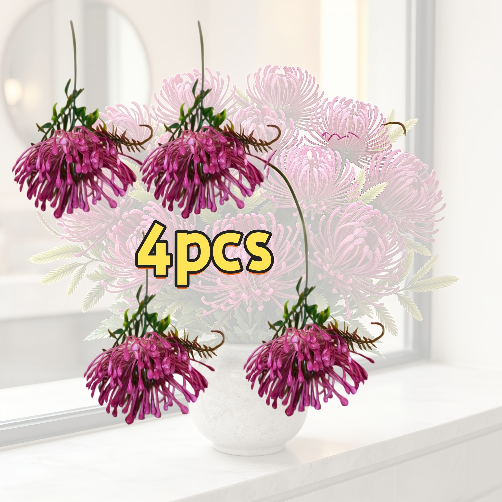 TEMU Set pezzi di crisantemi artificiali magenta a un filo, fiori decorativi Anna. di crisantemi grandi realistici, fiori decorativi ad simulazione,