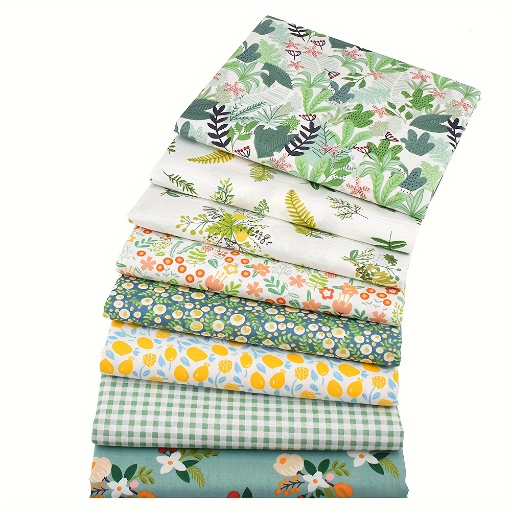 

8pcs Floral & Leaf Print Fabric Bundle, 7.87x9.84 Inches - Precut Sheets For Quilting, Sewing & Crafts, Green