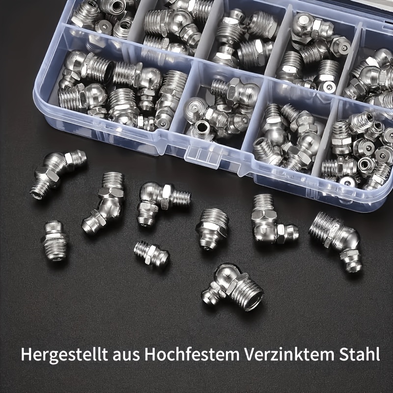 TEMU 45pcs Metric Lubrication Fitting Set, Straight And Angled Lubrication Accessory Kit, M6, M8, M10 180, 45, 90-degree Oil Nozzle Assortment, For