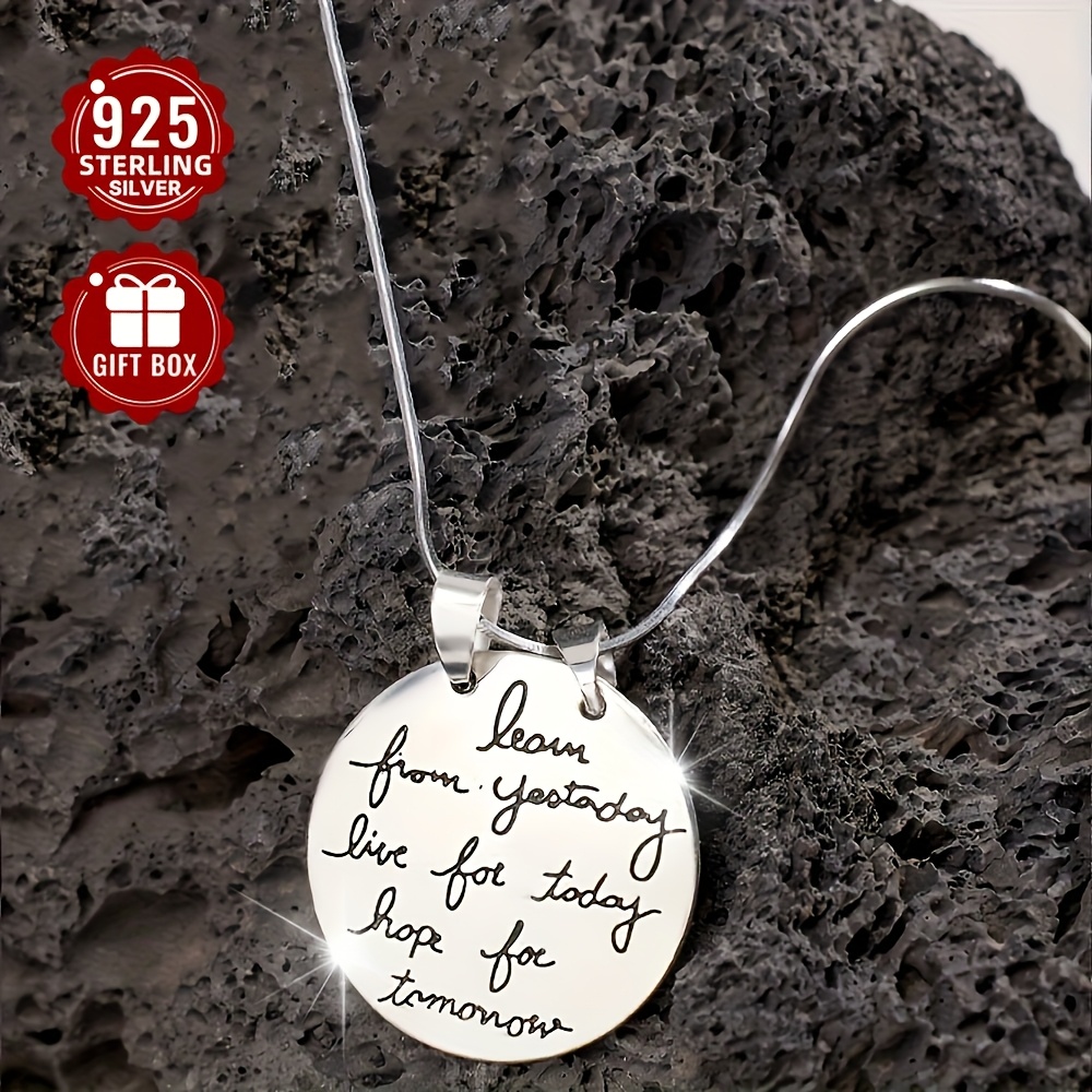 TEMU 1 Elegant 925 Sterling Silver Snake Chain Necklace With Inspirational Engraved Round Pendant - Vintage/k Style, Suitable For Daily Wear And