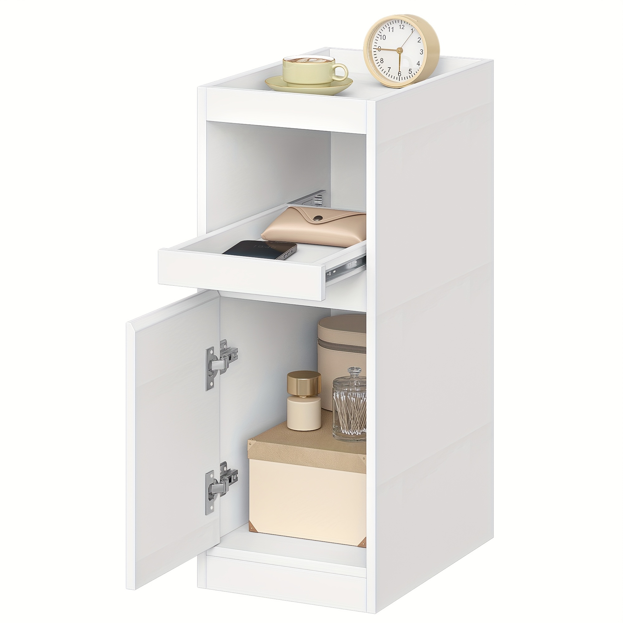 Slim Nightstand, Bedside Cabinet With Tray, Side Table Featuring 1 Door, Side Table With , Space-efficient, Suitable For Bedroom And Living Room, Contemporary Design