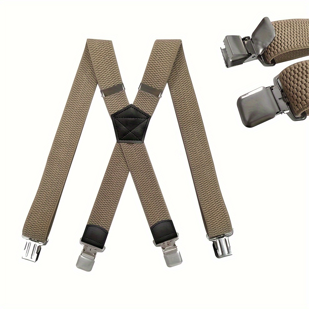 

1/2pc Heavy Duty Suspenders For Men Work Outdoor Hunting Motorbiking Skiing, 1.5inch Wide 4 Strong Clamp, Adjustable Men's Suspenders Trouser Braces