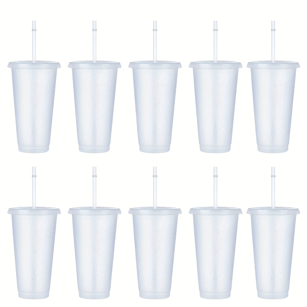 TEMU 24 Oz Reusable Plastic Cups, 10 Pack Cold Cups With Lid And Straw, Tumblers Travel Mugs For Adults And Party And Beach, Pool Gatherings