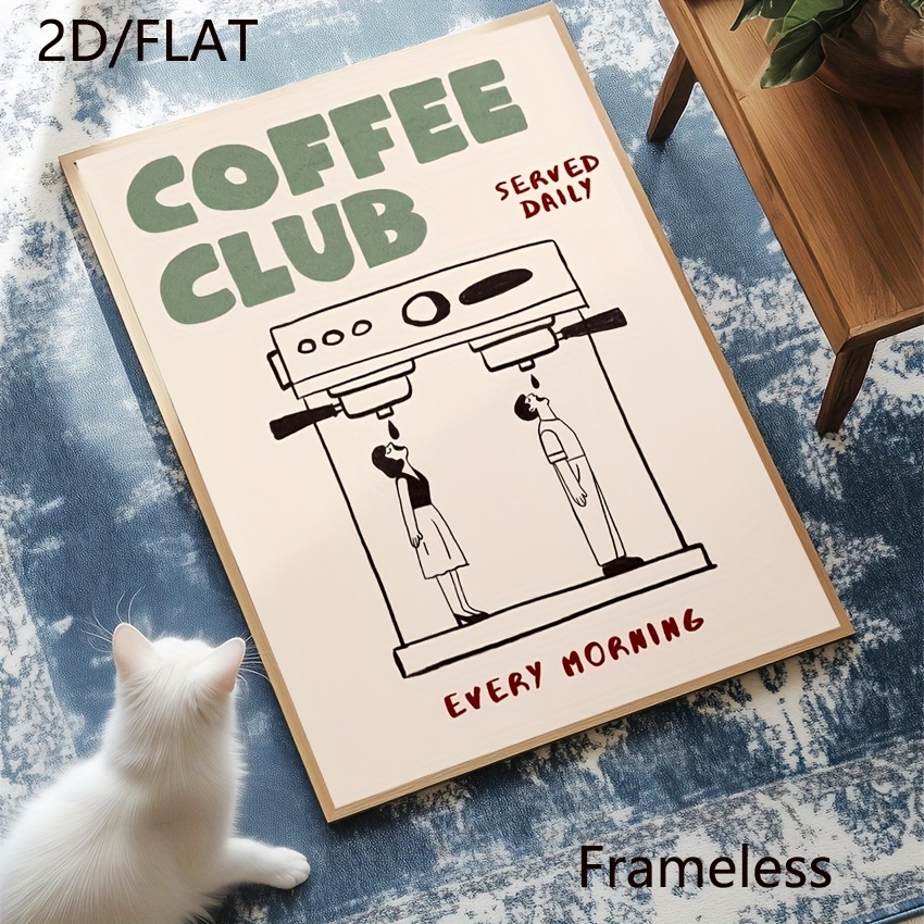 E-shop 1 Stück rahmenloses Vintage-Kaffeemaschinen-Wandkunstposter - Skandinavisches minimalistisches Retro-Espresso-Dekor mit Kaffeetasse &
