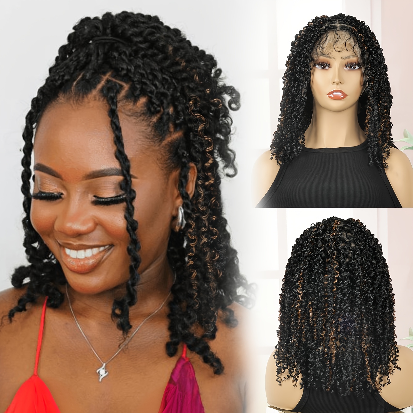 TEMU Short Synthetic Wig Blonde - Full Lace Square Parted Knotless Braided Wig With Natural, 100% Density Curly Wave For Women, Daily Use & Party Wear,