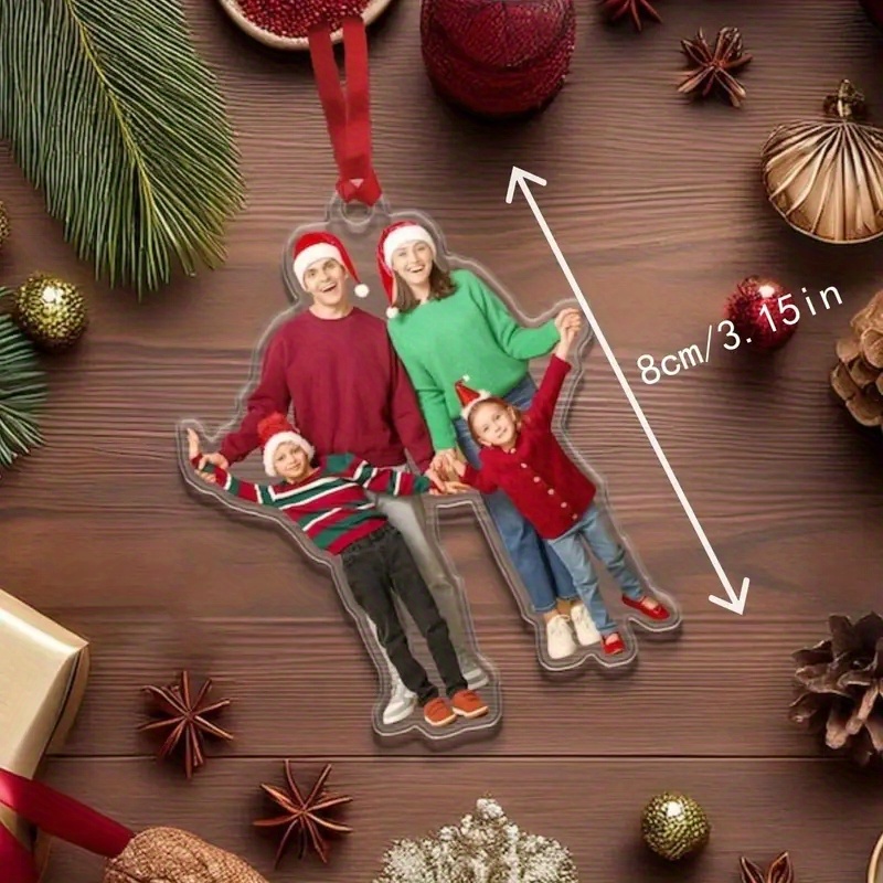 TEMU 2d Flat, 1pc Personalized Photo Christmas Ornament - Custom Family, & Pet Picture Acrylic Keepsake With Hanging Loop - Your Own Picture For Tree