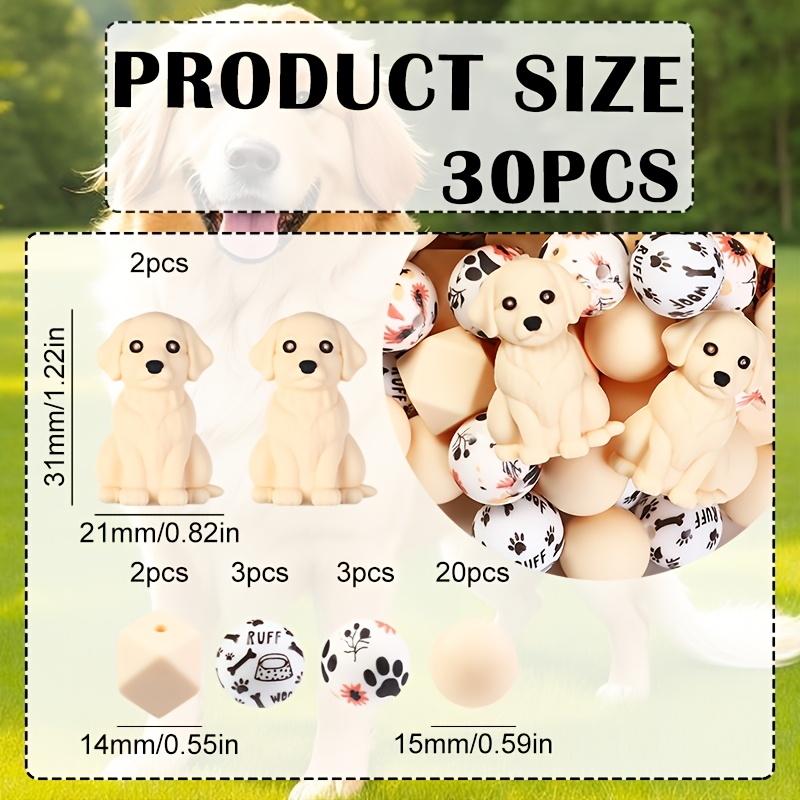 E-shop 30 bezaubernde 3D Golden Retriever Silikonperlen - Silikon-Fokusperlen, stilvolles Design, für Schmuckherstellung, ideal für Armbänder,