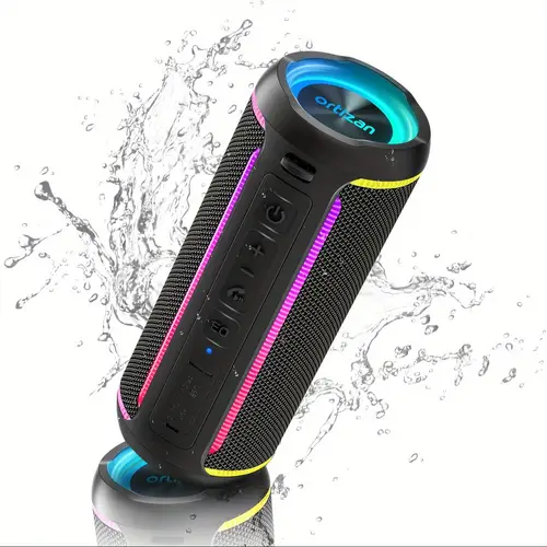 40w portable wireless speaker with vibrant led lights dual bass drivers 30h 3 light stereo pairing power bank function ideal for outdoor parties beach camping black