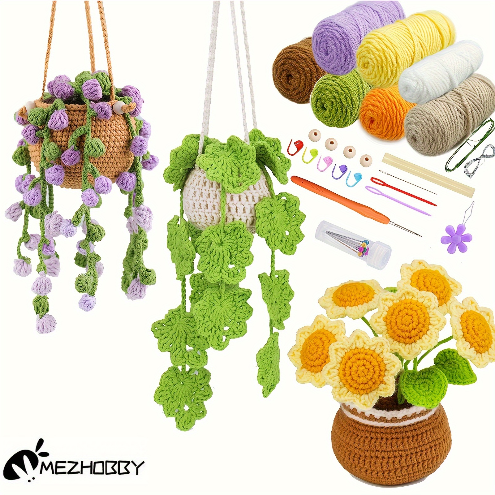 

Crochet Kit For Beginners, 3pack Hanging Potted Plants, Sunflower Crochet Starter Kit With Easy To Follow Tutorials For Adults Birthday Gift, Home Decor