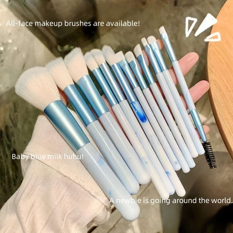 Image of 12 Sets Of Blue Makeup Brush Set Blush Soft Brush Full Set Of Powder Brush Blade Point Soft Hair Eyeshadow