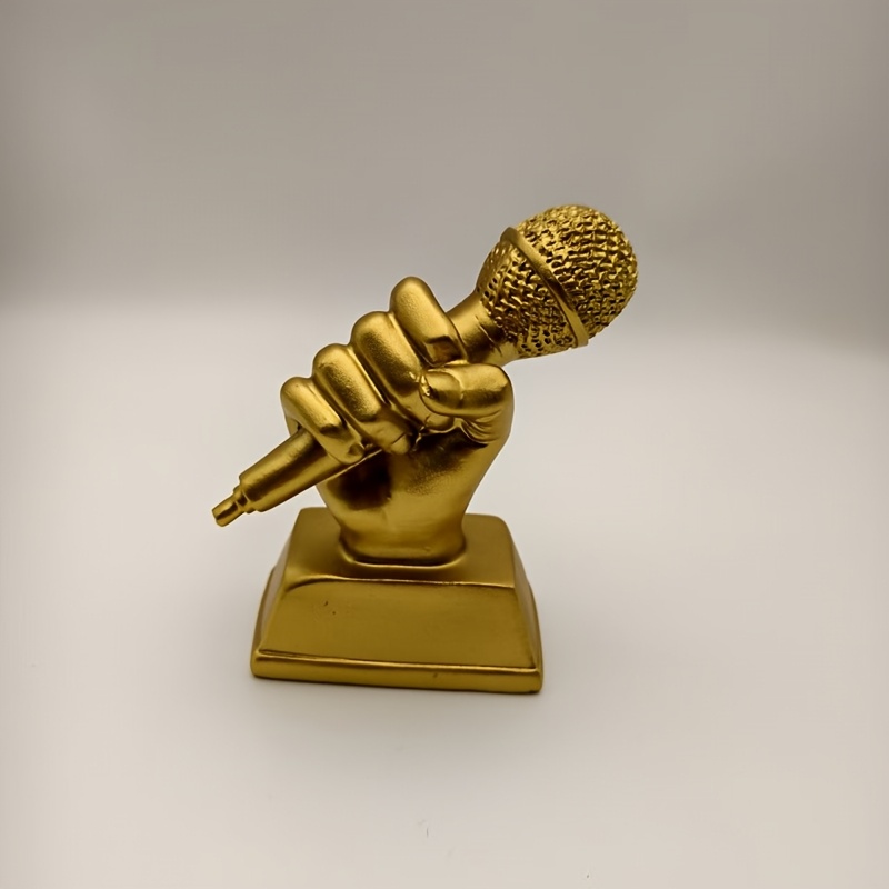 TEMU 1pc Sculpture de Trophée de Microphone Haut de Gamme en Résine, Prix de Récompense pour Fête Karaoké, Prix de de Performance , Décoration de