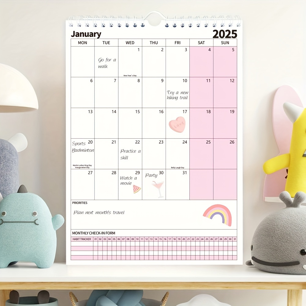 

1pc 2025 Calendrier mensuel - Planificateur de 12 mois de janvier à décembre, 8.23*11.34 pouces, anglais, organisateur de bureau pour les horaires , adulte - Marque TREES