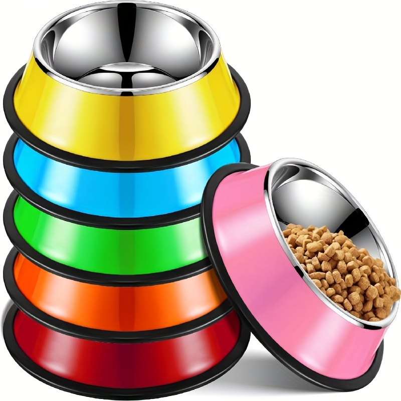 Image of 6pcs 7oz (about 198. 4 Grams) Color Stainless Bowl Stackable Water And Food Bowl Pet Puppy Tableware With Non-slip Base, Suitable For Medium And Large Dogs And Cats