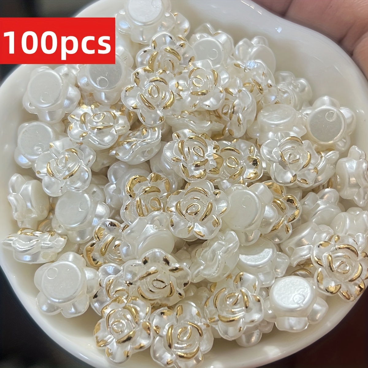E-shop 100 Stück Acryl Blumenperlen, 12 mm groß, für Bastelarbeiten, mit schillernden Rosenmustern, ideal für Schmuckherstellung und Kunstbedarf