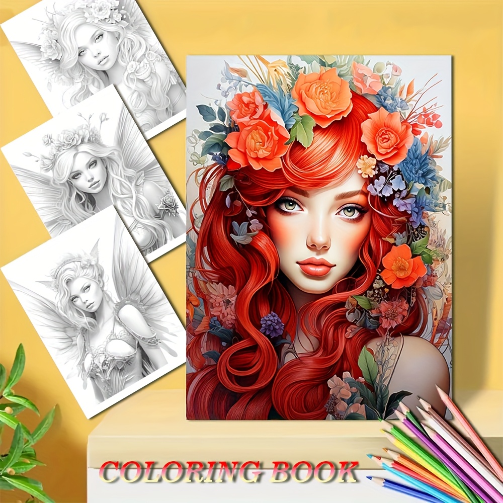 

HDPAINTING Livre de Coloriage Fille Elf - 25 Pages, A4, Épais, Reliure Spirale, Coloriage Adulte sur le Thème des avec Des Designs Floraux Détails