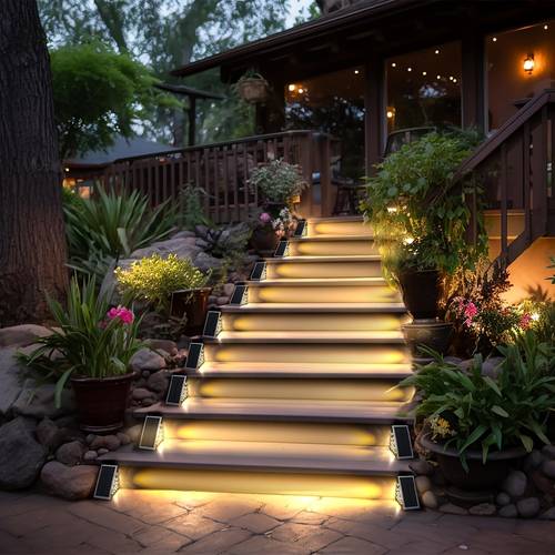 6 pack outdoor solar lights auto on off triangular design warm white led lights for courtyards driveways walkways front doors festive decorations