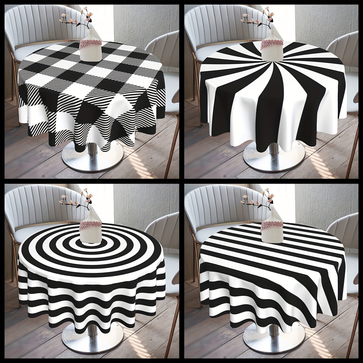 

Chic Black & White Striped Round Tablecloth - 60" Diameter, Wrinkle-resistant Polyester Cover For Home, Kitchen, Dining Room Decor