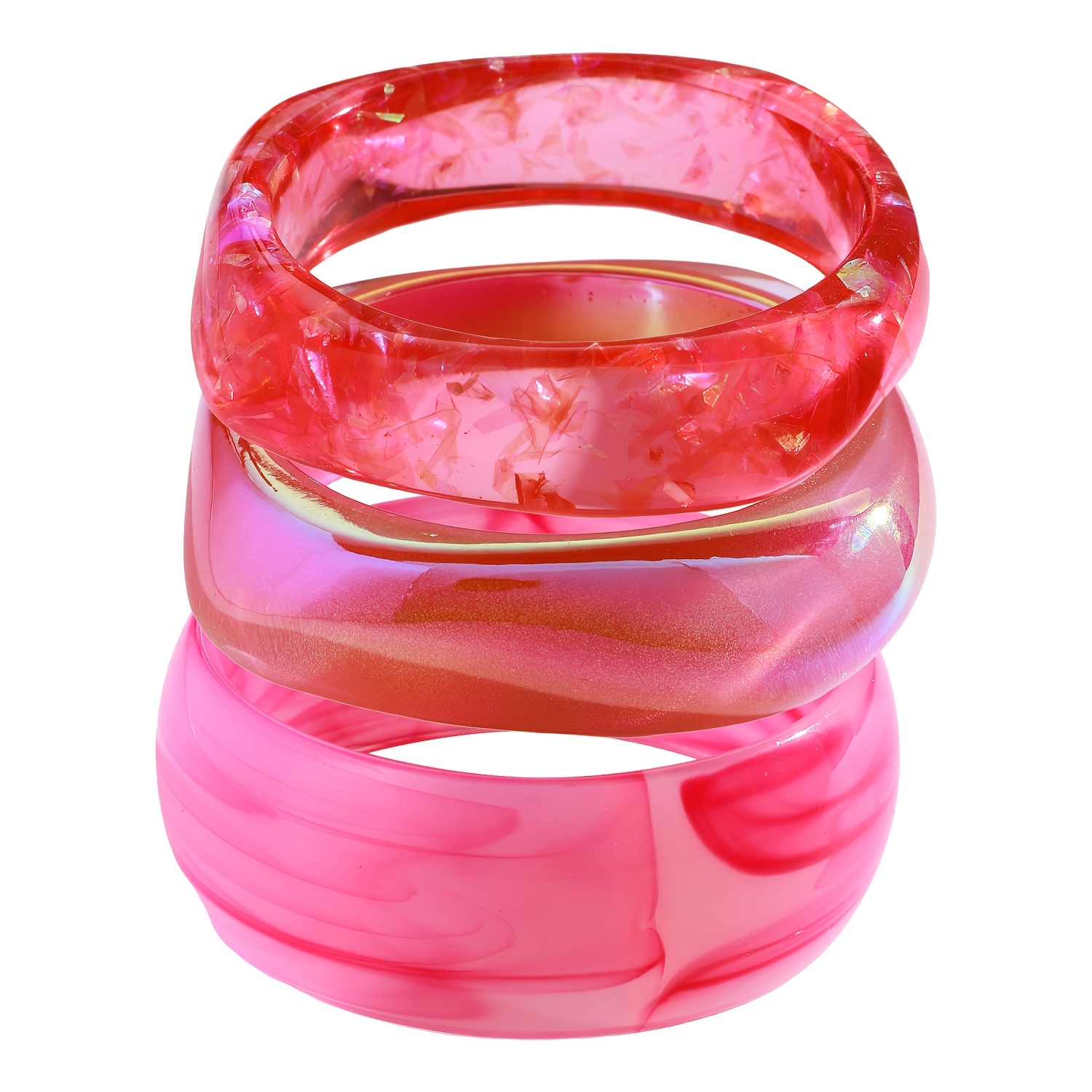 Women's Oversized Pink Resin Bangle Set, Minimalist Stackable