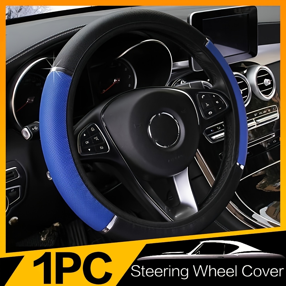 

1pc Stonego Leather Steering Wheel Cover, Woven Fabric, Breathable & , Non-slip Grip, Car Interior Accessory