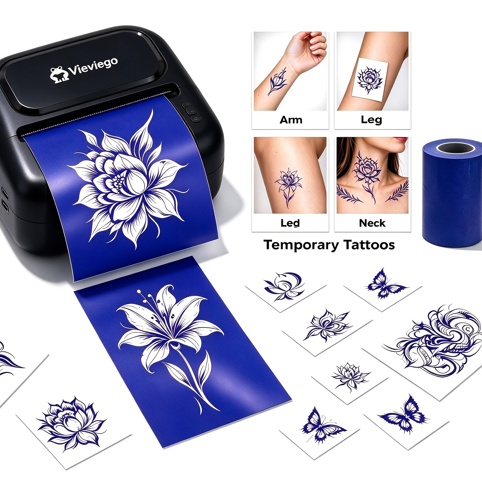TEMU Portable Wireless Mini Thermal Tattoo Stencil Printer, Bluetooth Inkless Tattoo Printer, Support 2inch Transfer Paper For & Beginners &