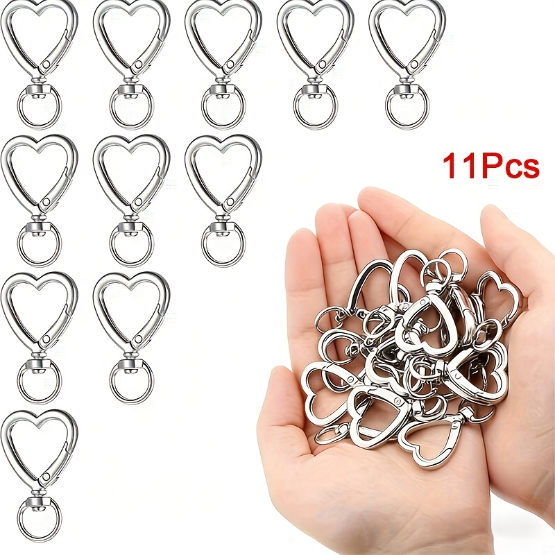 TEMU 11pcs Keychain Heart-shaped Swivel Clasp Metal Spring Clasp, Lobster Clasp, Split Keyring, Bulk Keychains, Lanyard Wallet Making, Lanyard Making