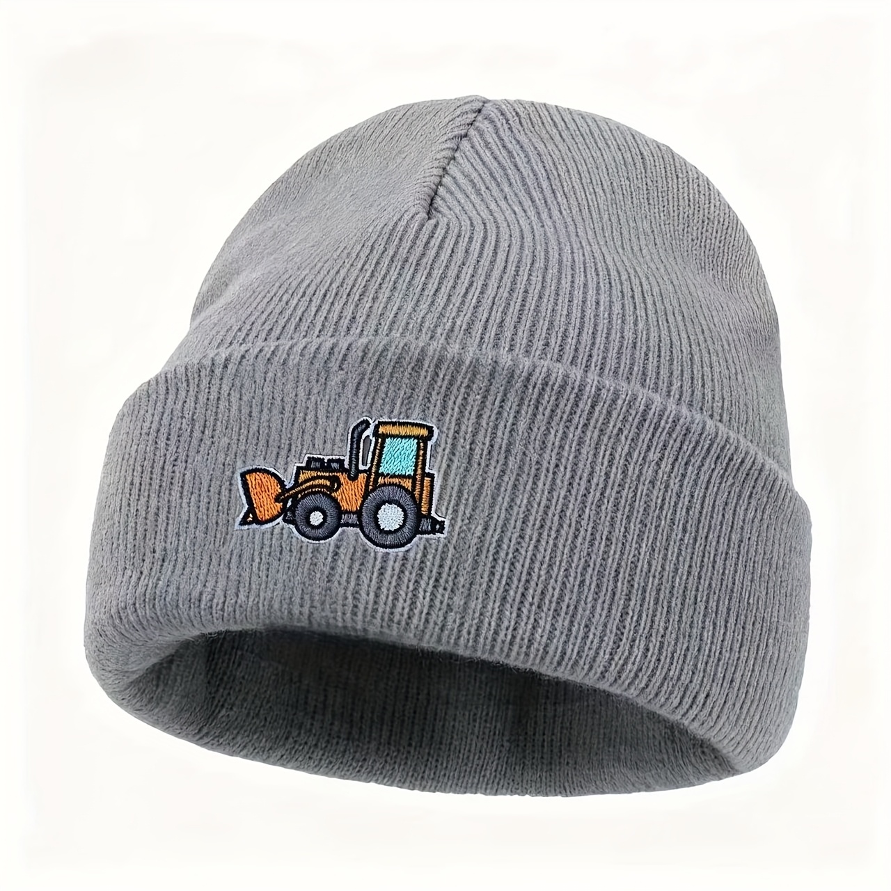 Image of ' Winter Knit Hat With Bulldozer Graphic - Stretchy Soft Ear Flap Beanie For Skiing, Christmas & Outdoor Activities | Warm Black & , Hand Washable, Winter Hats, Skiing Gear