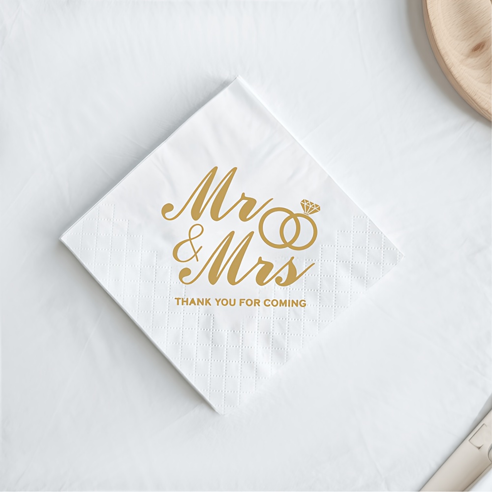 E-shop 50 Stk./Set Party Servietten, Goldene Mr&Mrs Hochzeit Party Servietten Kreative Diamant Ring Servietten Doppellagige Einweg Hochzeit Party