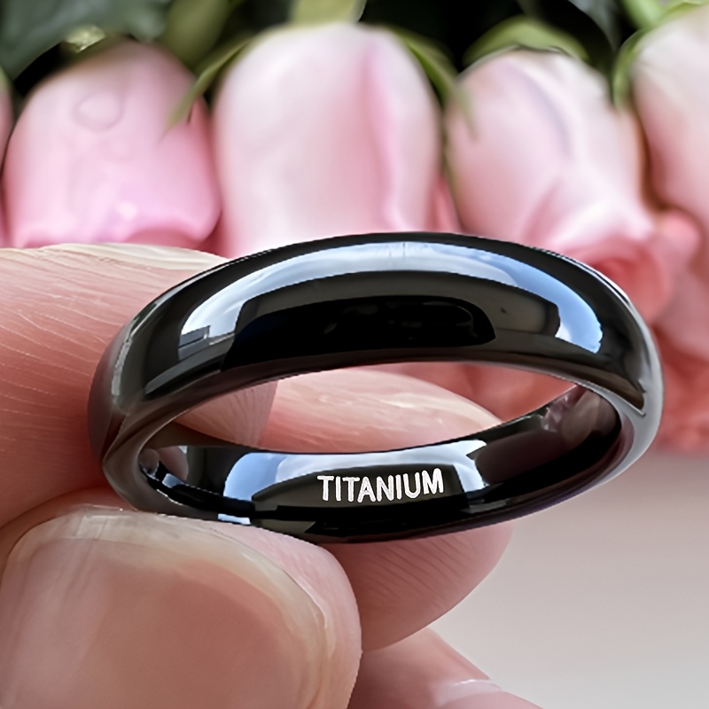 TEMU 1pc Of Titanium Steel Ring That , 4mm Black Rounded Ring, Men's Fashion Ring Jewelry Gift