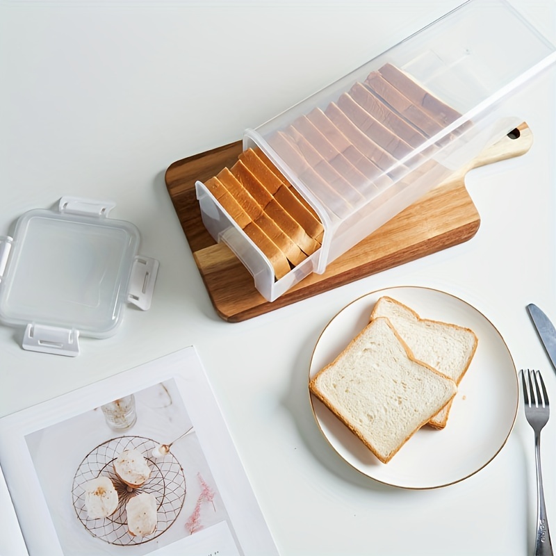 Transparent Plastic Bread Keeper with Slicing Guide, Airtight Bread Storage Box, Freshness Maintaining Food Container with Sealable Lid for Loaves, Toast, Sandwiches