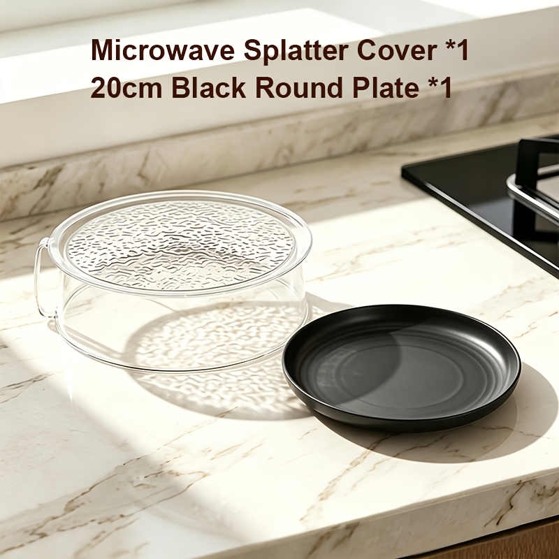 TEMU 2pcs Set Multifunctional Microwave Splatter-proof Cover And 20cm Black Dessert Plate. Durable Plastic; Cover As A Food Preserver. Suitable For