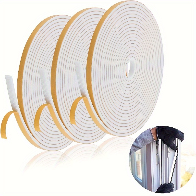 

3pcs White Weather Stripping For Doors, 1/4" W X 1/8" X 16.5' Long - High Density Foam Tape For Insulation, Soundproofing & Wind Protection, Strong Adhesive For Door Frames & Windows