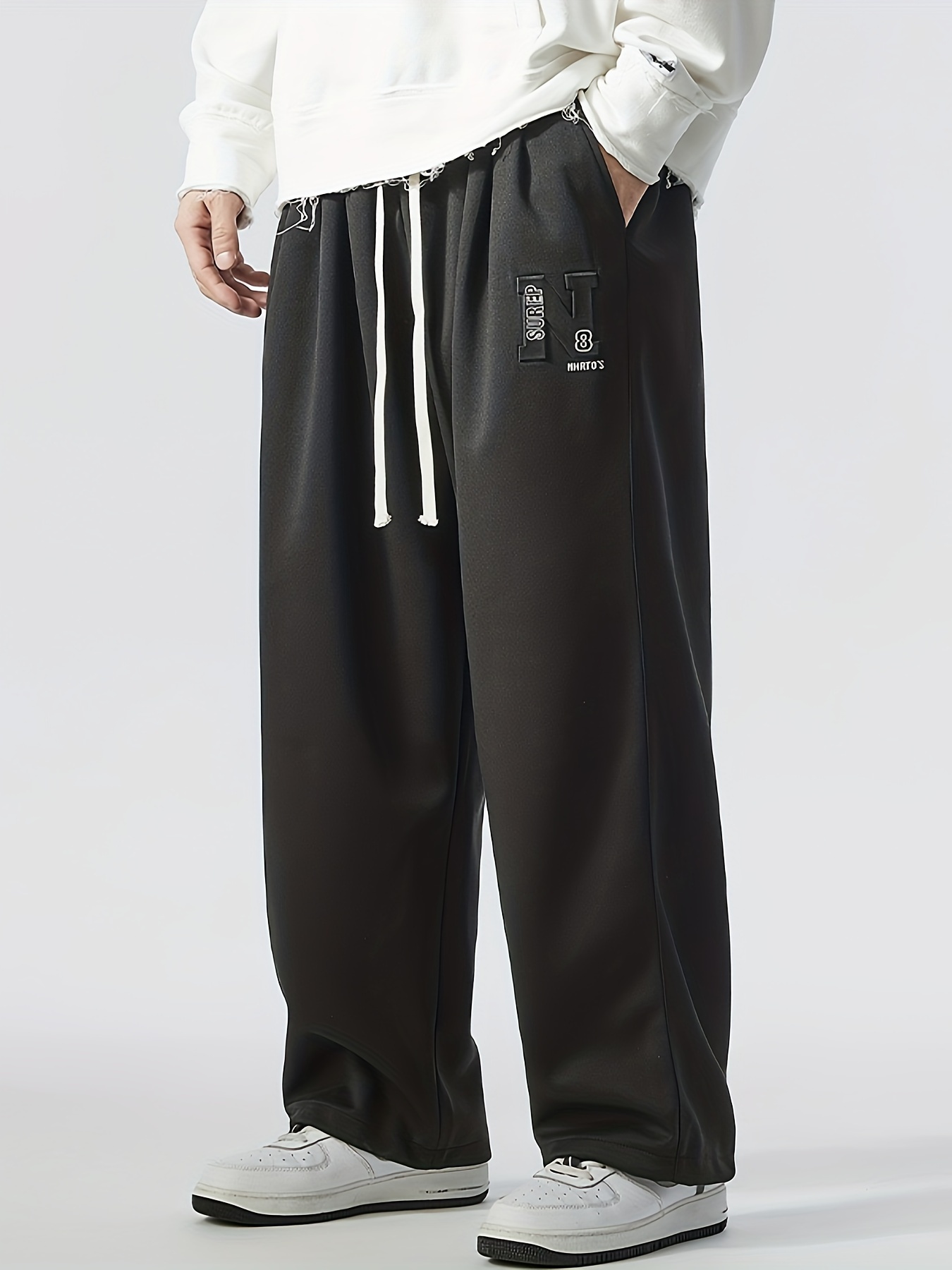 Plus Size Erkeklerin Yaratıcı Desenli Grafik Baskılı Jogger Pantolonları, Büyük Beden Spor/Dış Mekan Pantolonları