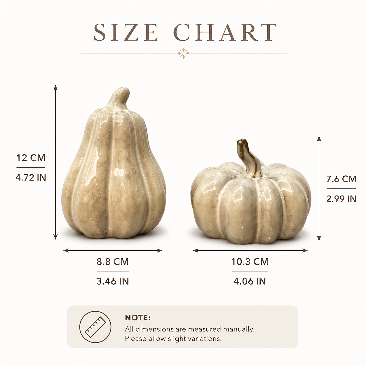 TEMU 2pcs Neutral Farmhouse Ceramic Pumpkin & Gourd Ornament Set - Glossy Glaze Finish Suitable For Fall, Thanksgiving, Mantel Shelf Decor, Suitable
