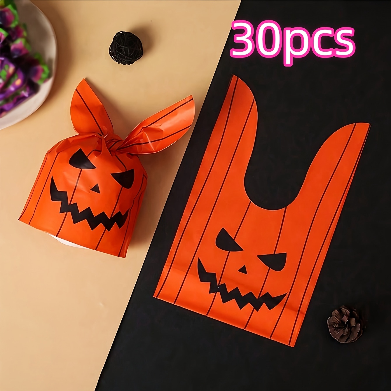 TEMU Sacchetti regalo da 30 pezzi con zucca di Halloween e orecchie da | Sacchi di imballaggio decorativi per bomboniere di feste di Halloween |