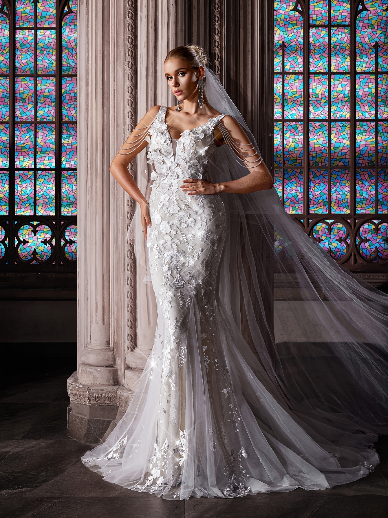 qoq womens elegant white sleeveless mermaid wedding dress - Temu